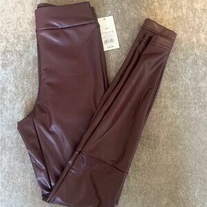 A New Day Womens Faux Leather Leggings Purple High Rise Ankle Zip XS NEW